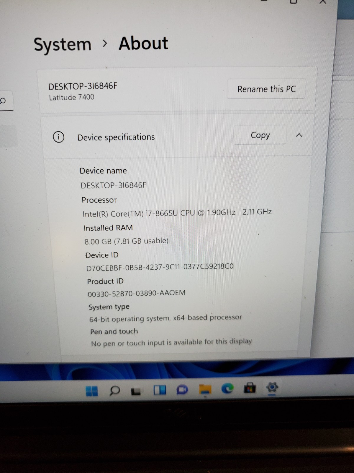 Dell Latitude 7400 14″ Laptop Core i7-8665U 8GB RAM 128GB SSD Win11 #69