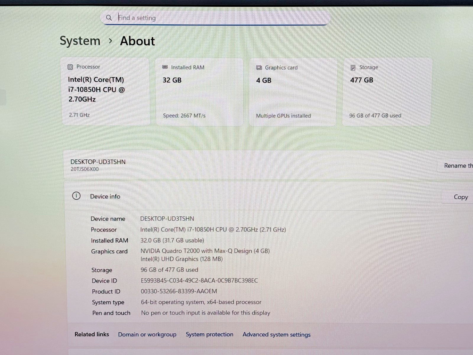 Lenovo ThinkPad P1 Gen 3 Core i7-10th Gen 2.70GHz 32GB 512GB SSD NVIDIA Q T2000*