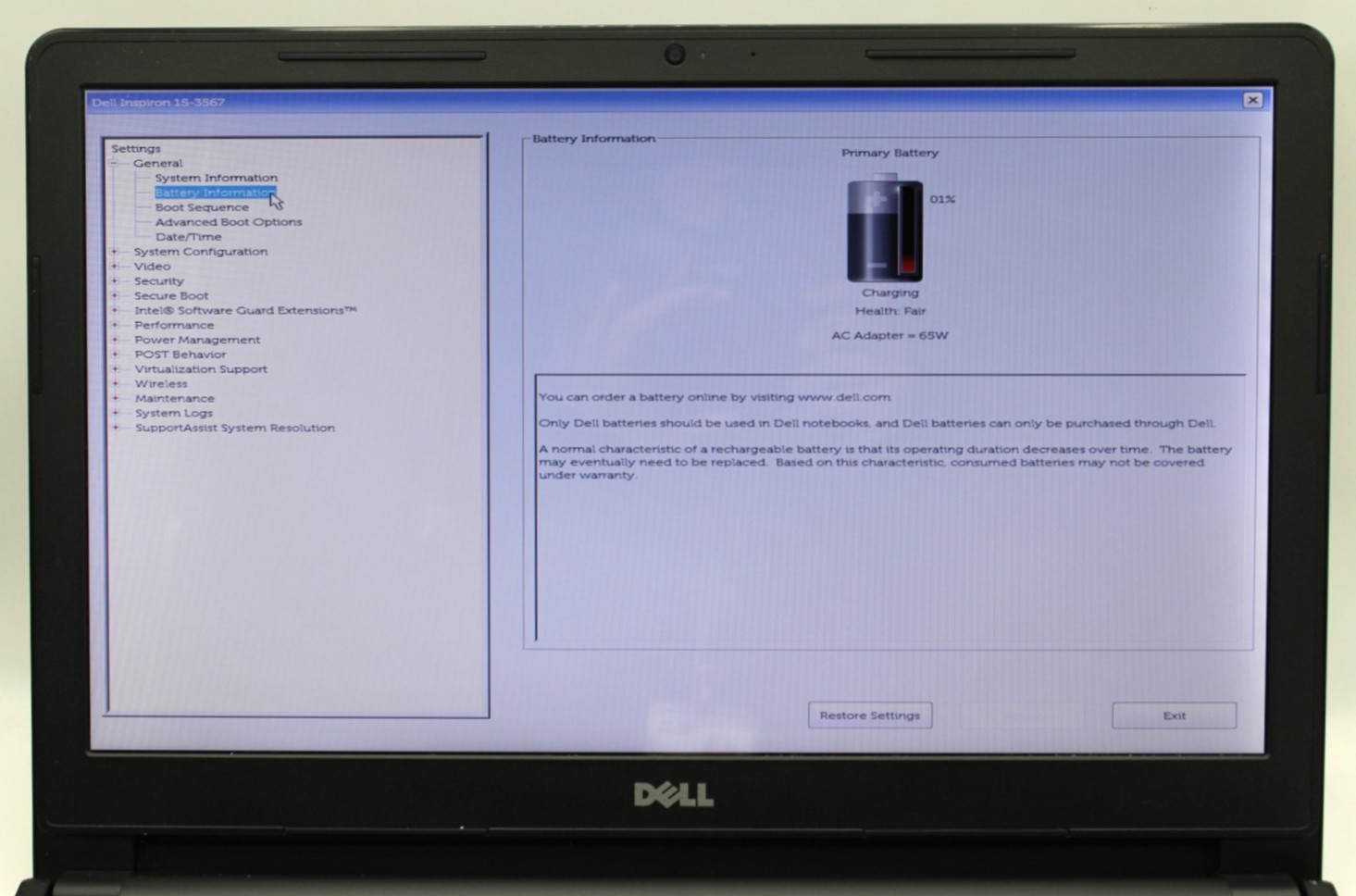Dell Inspiron 15 3567 i3-7100U@2.4GHz 6GB DDR4 NO STORAGE/OS *USED/TESTED*