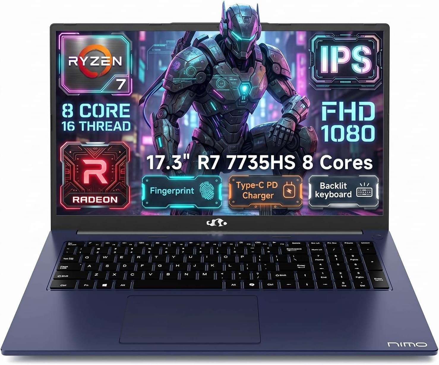 NIMO 17.3″ FHD IPS Gaming Laptop, AMD Ryzen 7 7735HS 8 Cores, 32GB DDR5 1TB SSD