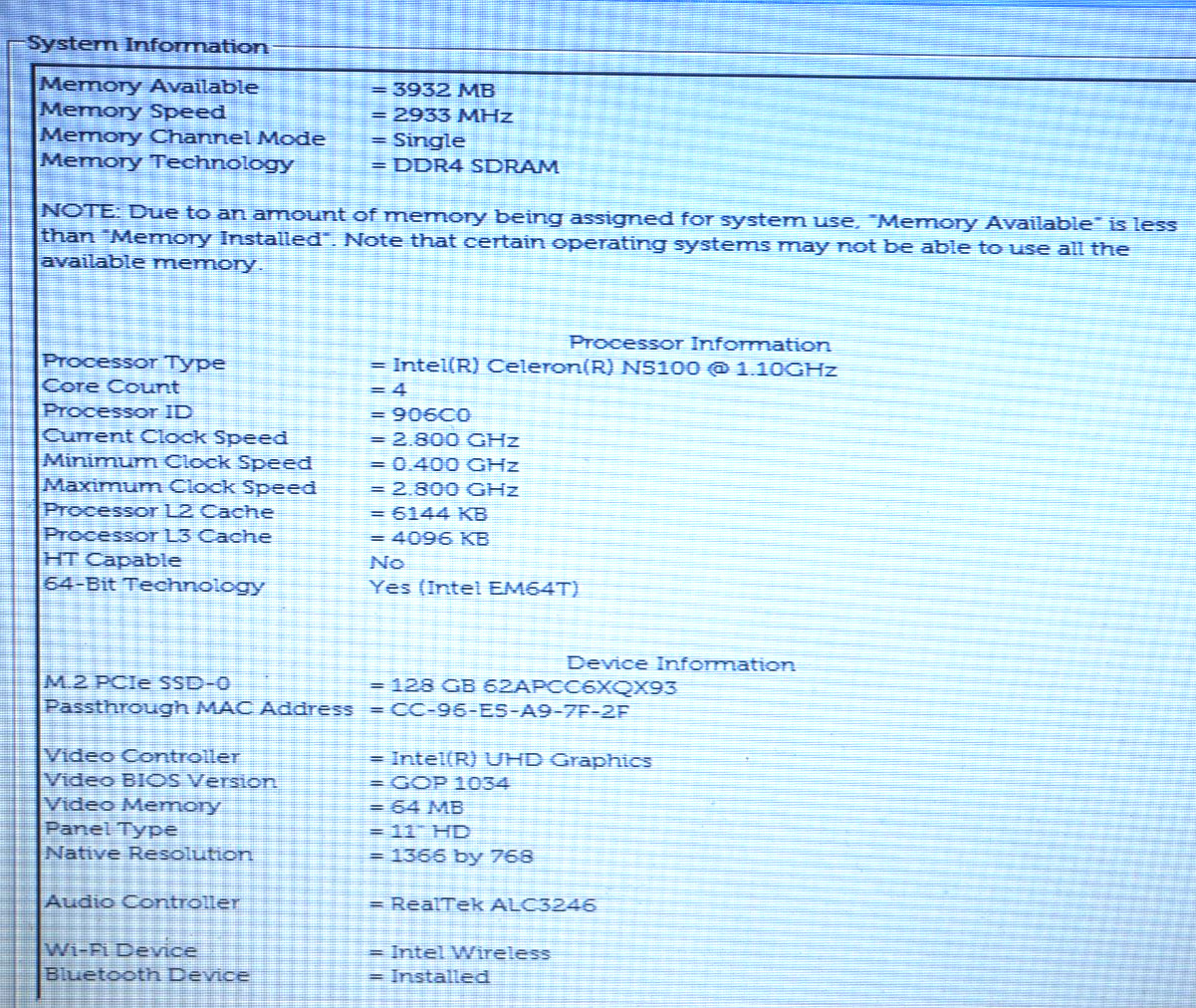 Dell Latitude 3120-Intel Celeron N5100 1.10GHz 4GB RAM 128GB SD-No OS No Battery