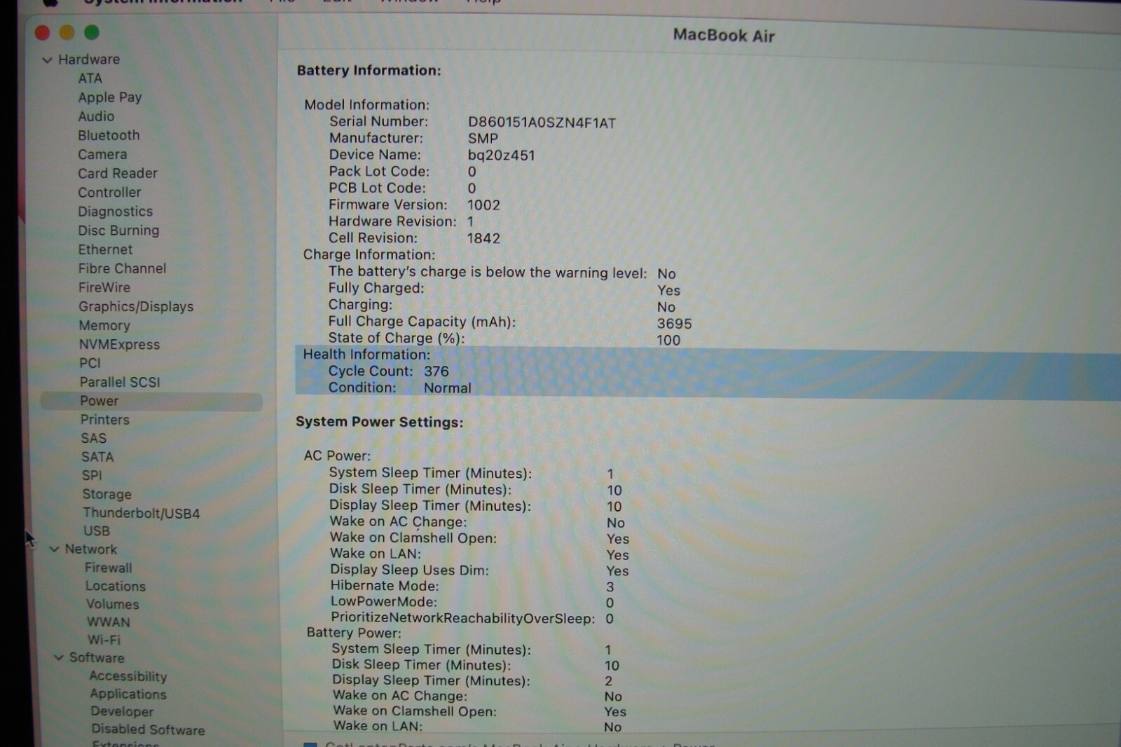 Apple MacBook Air 13″ A2179/BTO (2020) i7-1060NG7 1.2GHz 16GB 256GB OS Ventura
