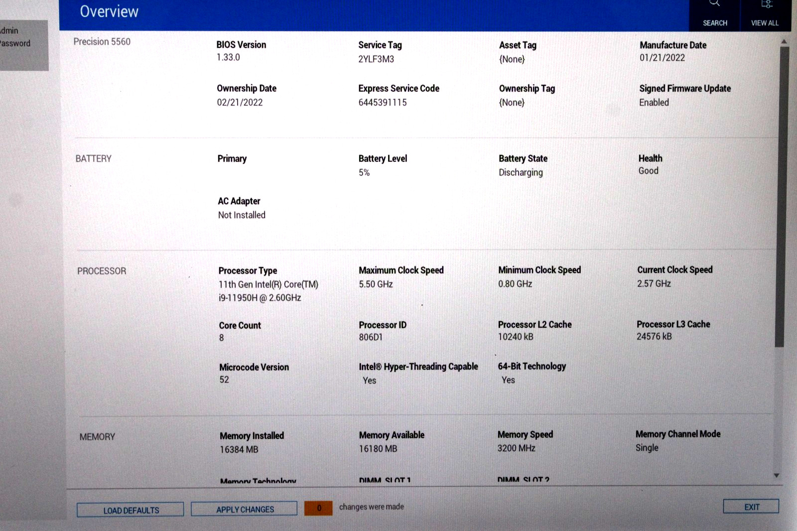 Dell Precision 5560 15.6″ Touch i9-11950H 16GB RAM 512GB SSD NIVIDIA RTX A2000