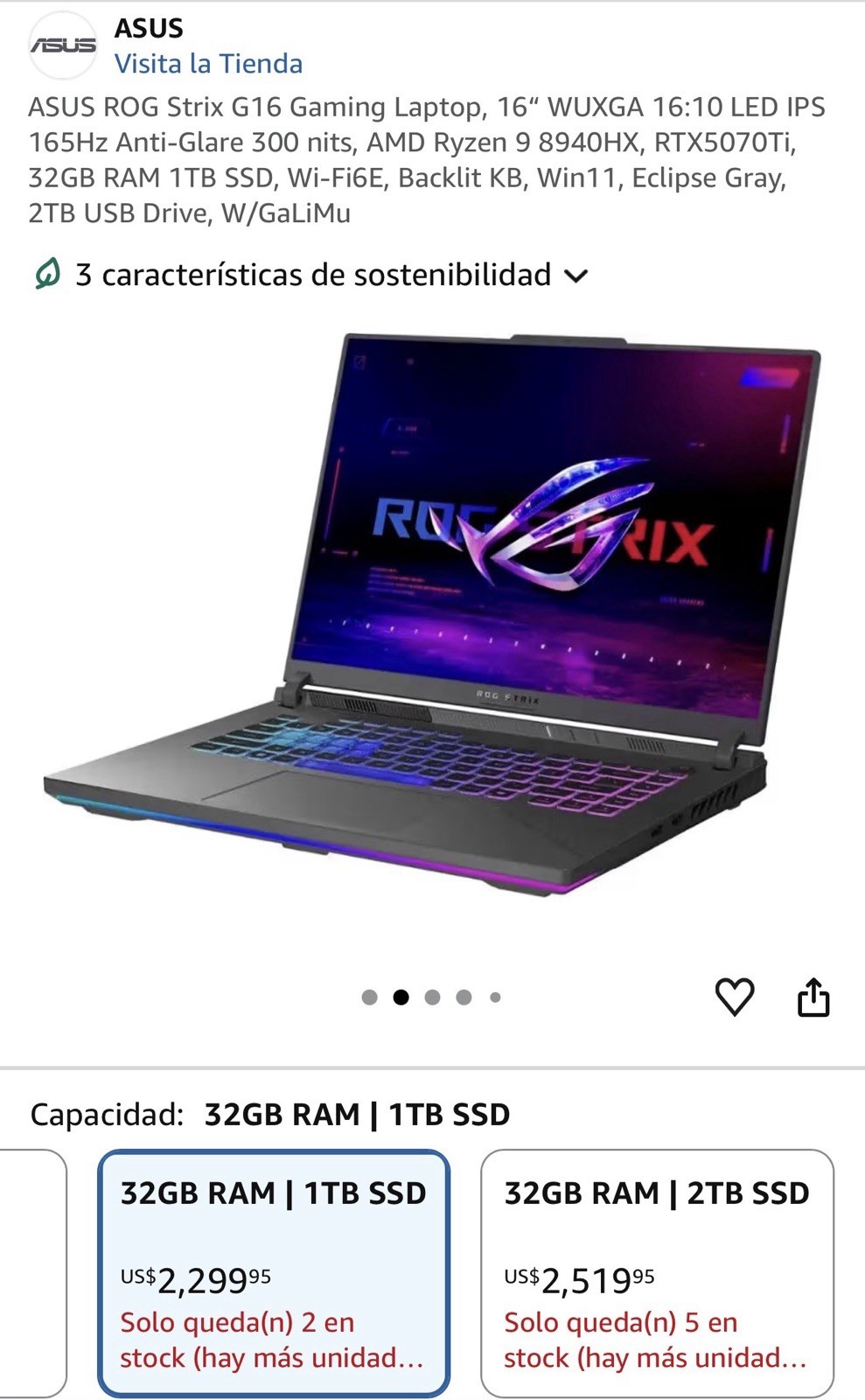 ASUS ROG Strix G16 16″ Ryzen 9 8940HX RTX5070Ti 32GB 1TB SSD 165Hz