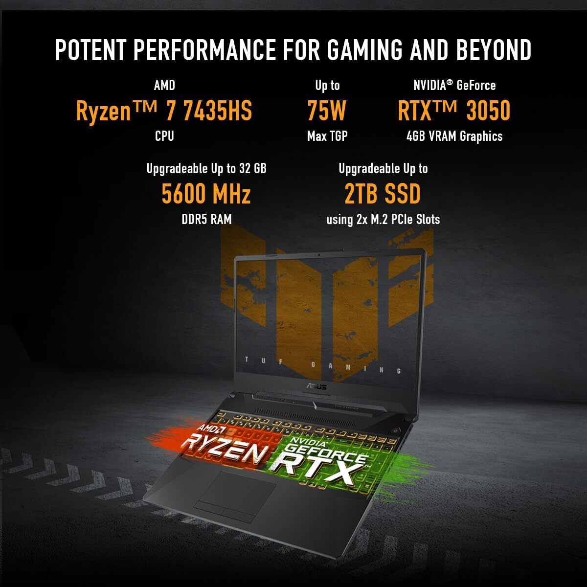 ASUS TUF Gaming A15, AMD Ryzen 7 7435Hs, 15.6-Inch, FHD 144Hz, Gaming Lapto