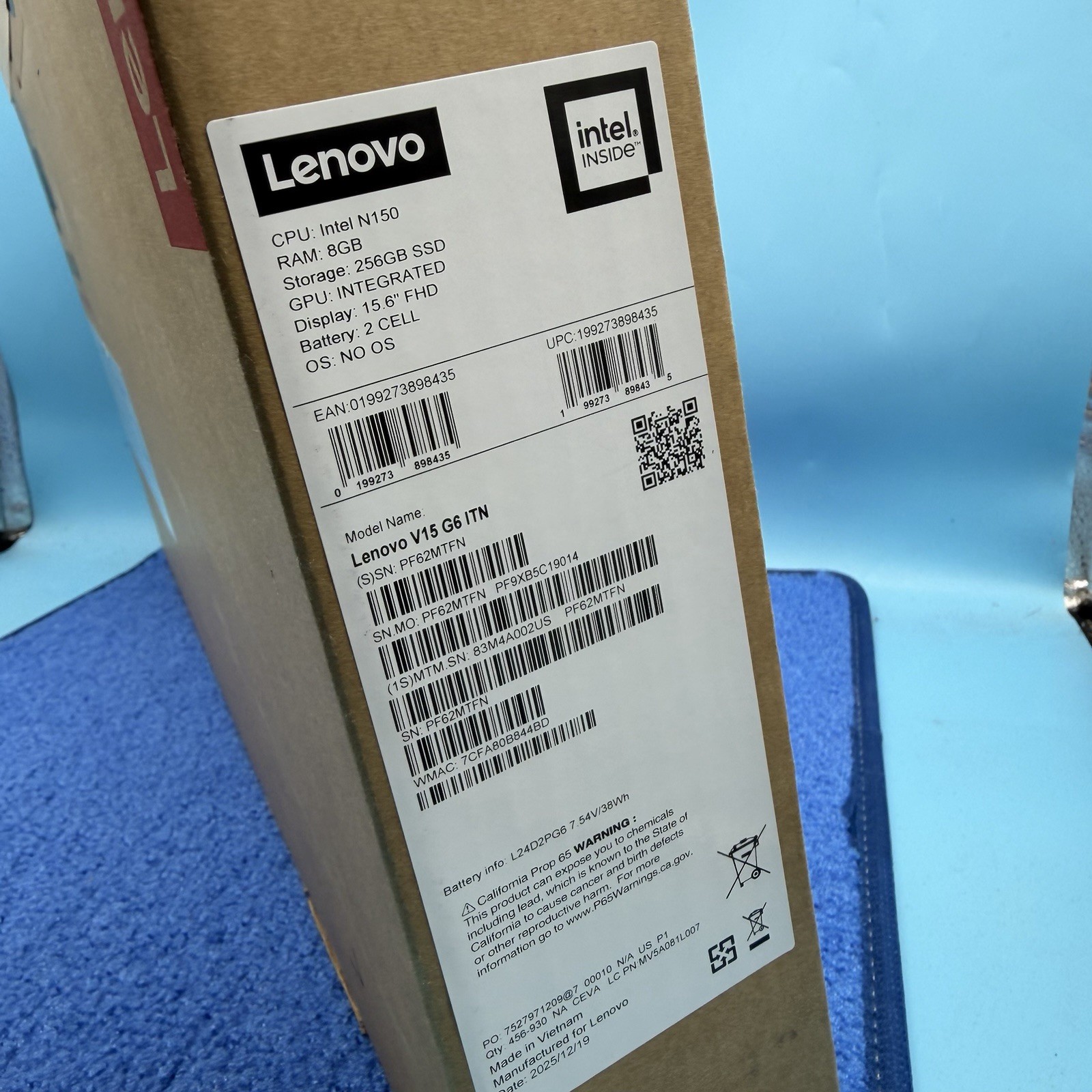 Lenovo V15 FHD Laptop 15.6” 8GB DDR5 Ram, 256GB SSD- Windows 11 Pro