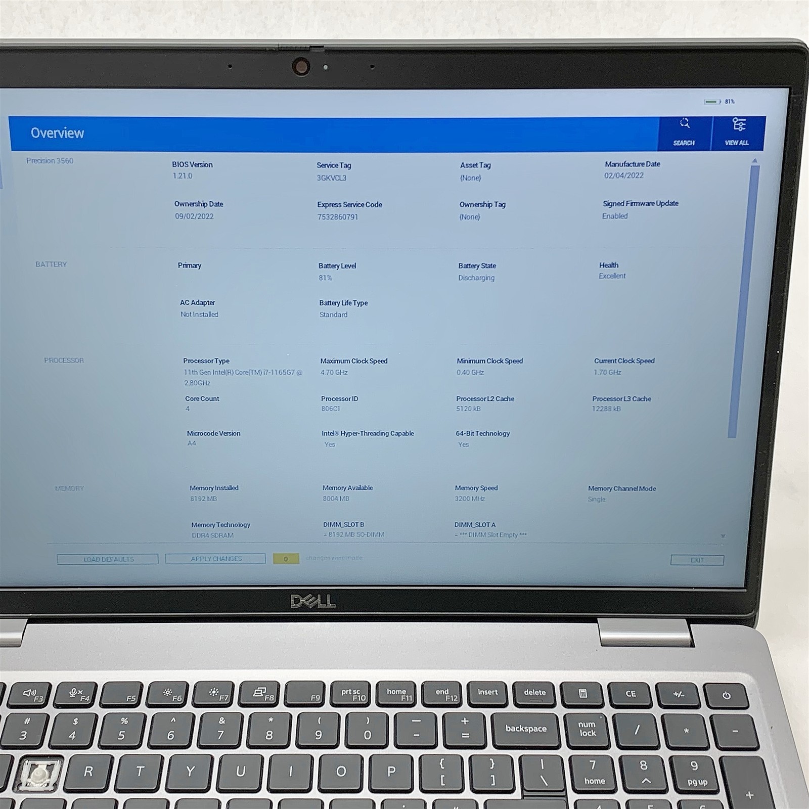 Dell Precision 3560 Laptop Intel Core i7 1165G7 2.80GHZ 15.6″ HD 8GB RAM NO HDD
