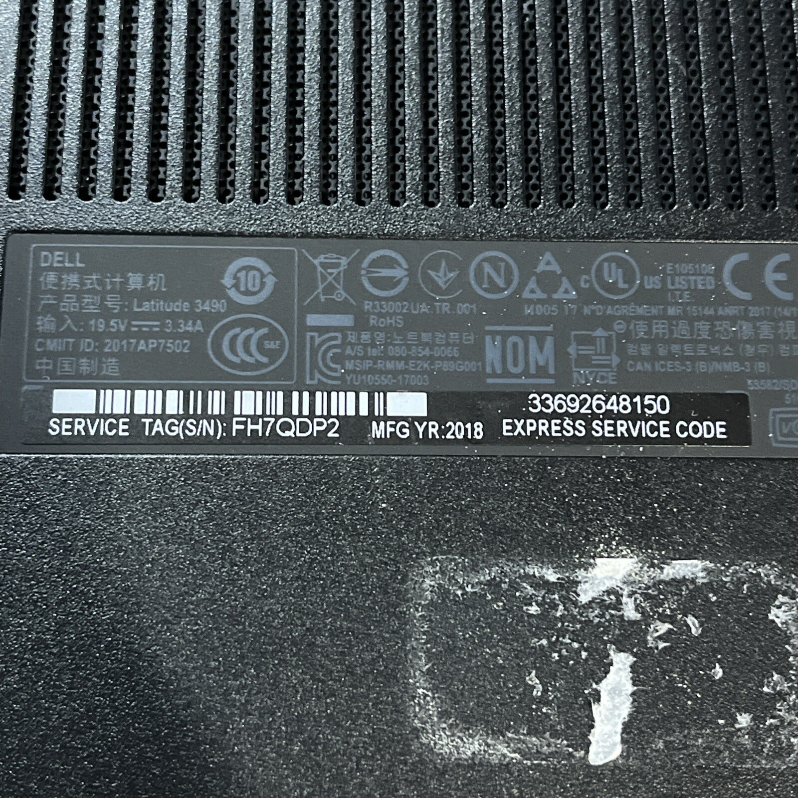 DELL LATITUDE 3490 INTEL CELERON 3865U 1.80GHZ 8GB RAM NO HD