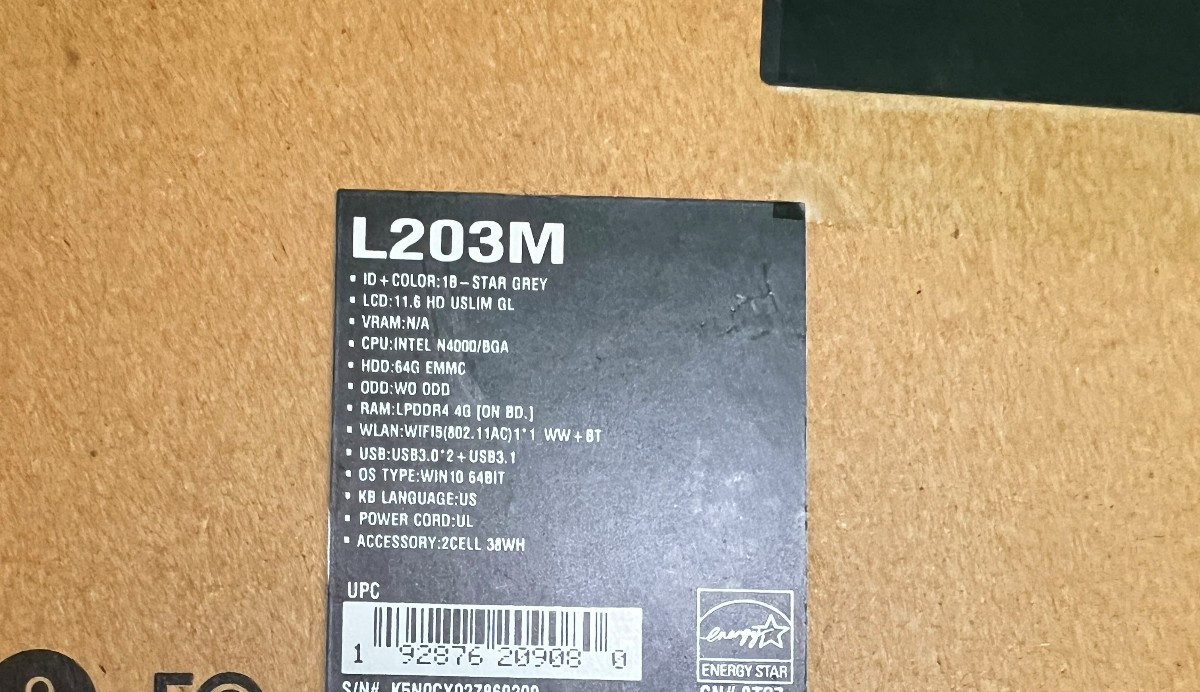 ASUS L203M Notebook 90NB0J02 11.6″ Laptop Celeron N4000 4GB 64GB