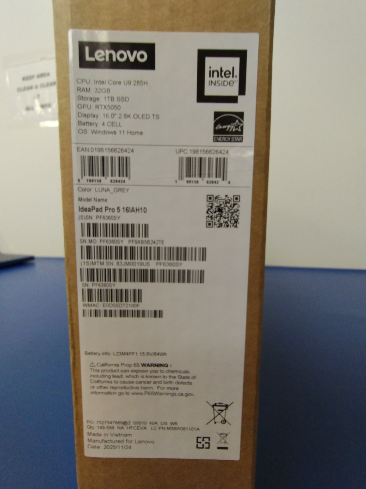Lenovo IdeaPad Pro 5 16IAH10, Intel Core Ultra 9 285H, 32 GB RAM, 1 TB NVMe SSD