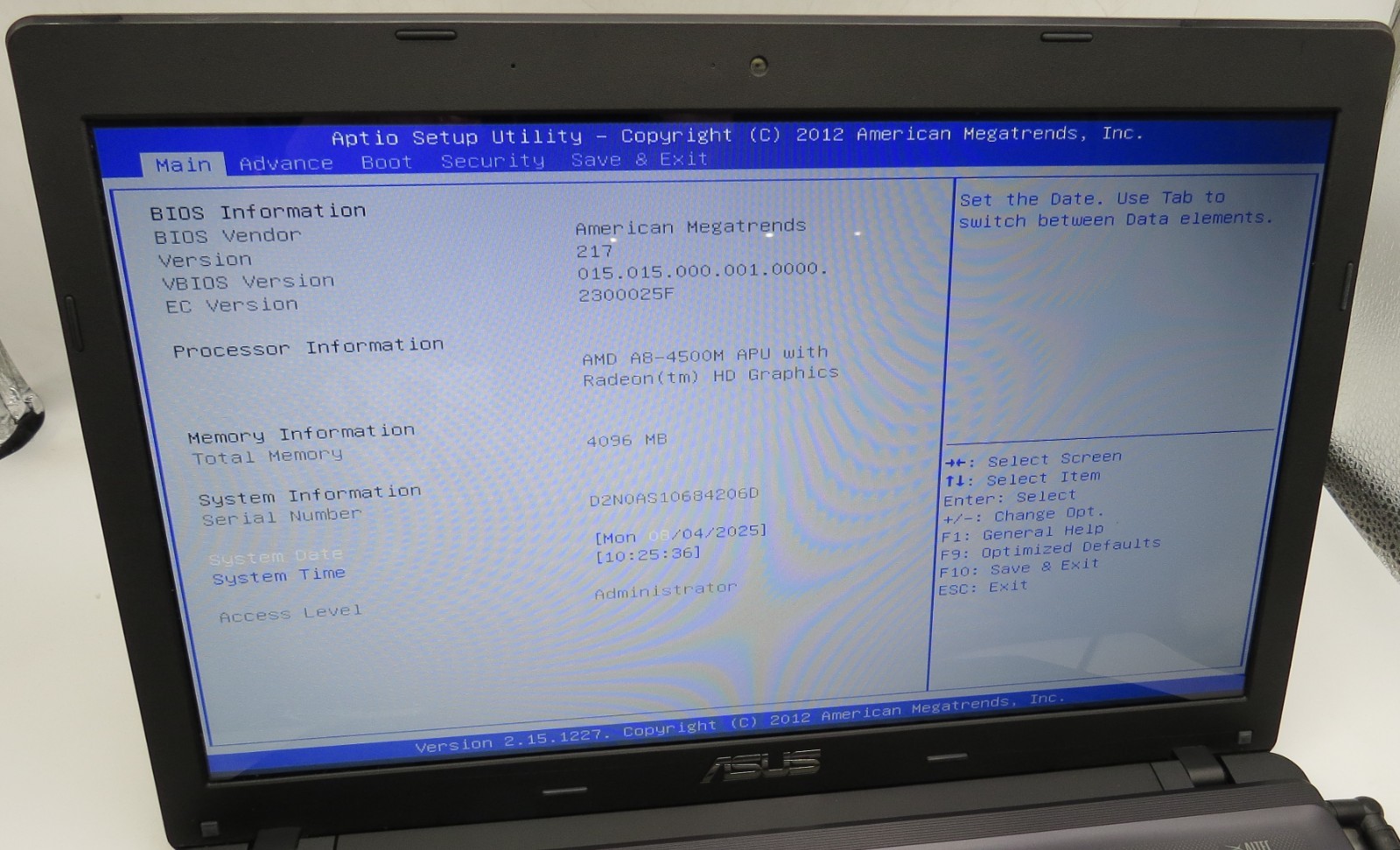 ASUS K55N-15.6″-AMD A8-APU-4500M@1.9GHz-3GB RAM-240GB 2.5 SSD-NO OS