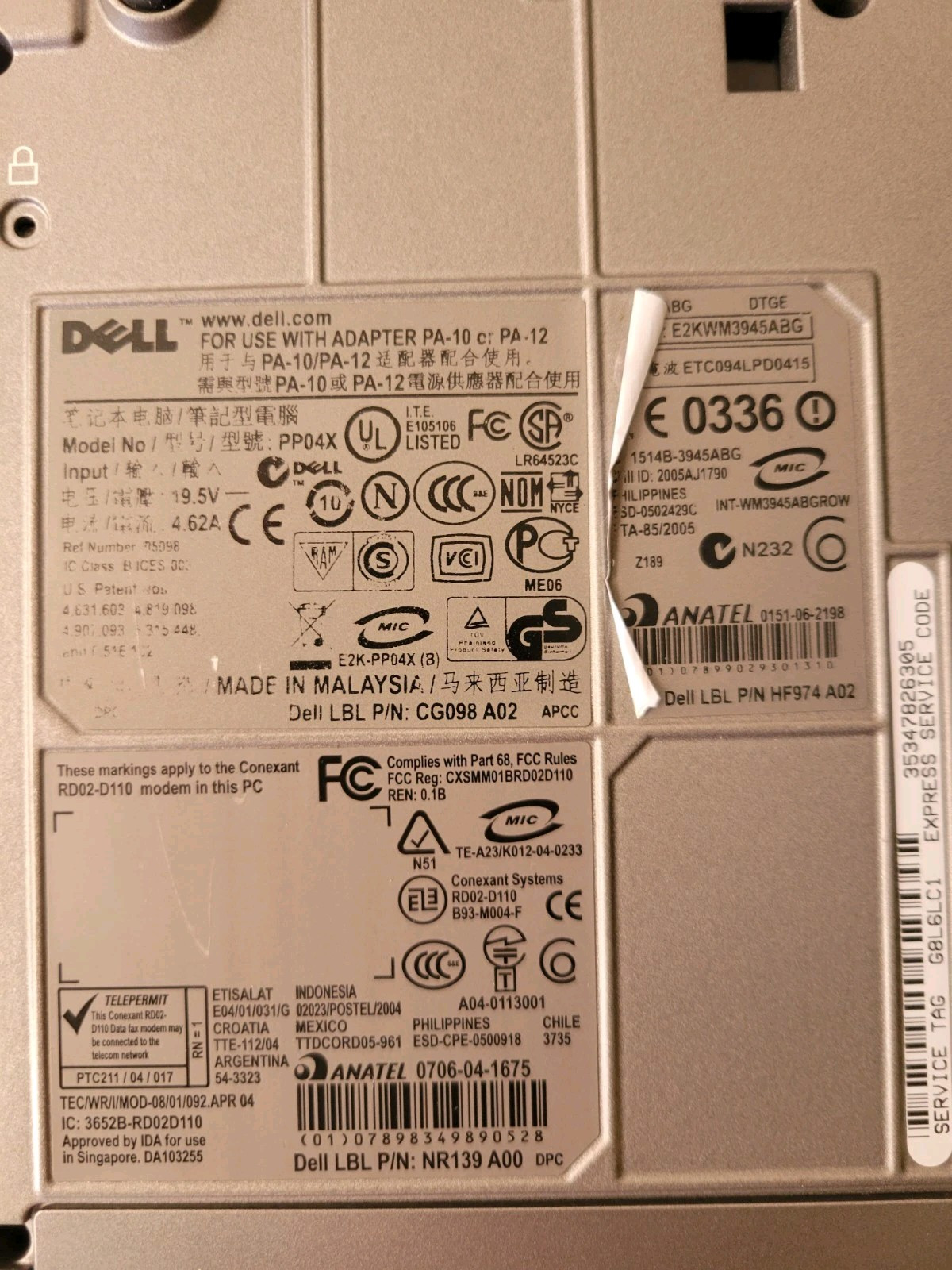 Dell PP04X Laptop Windows XP With Charger