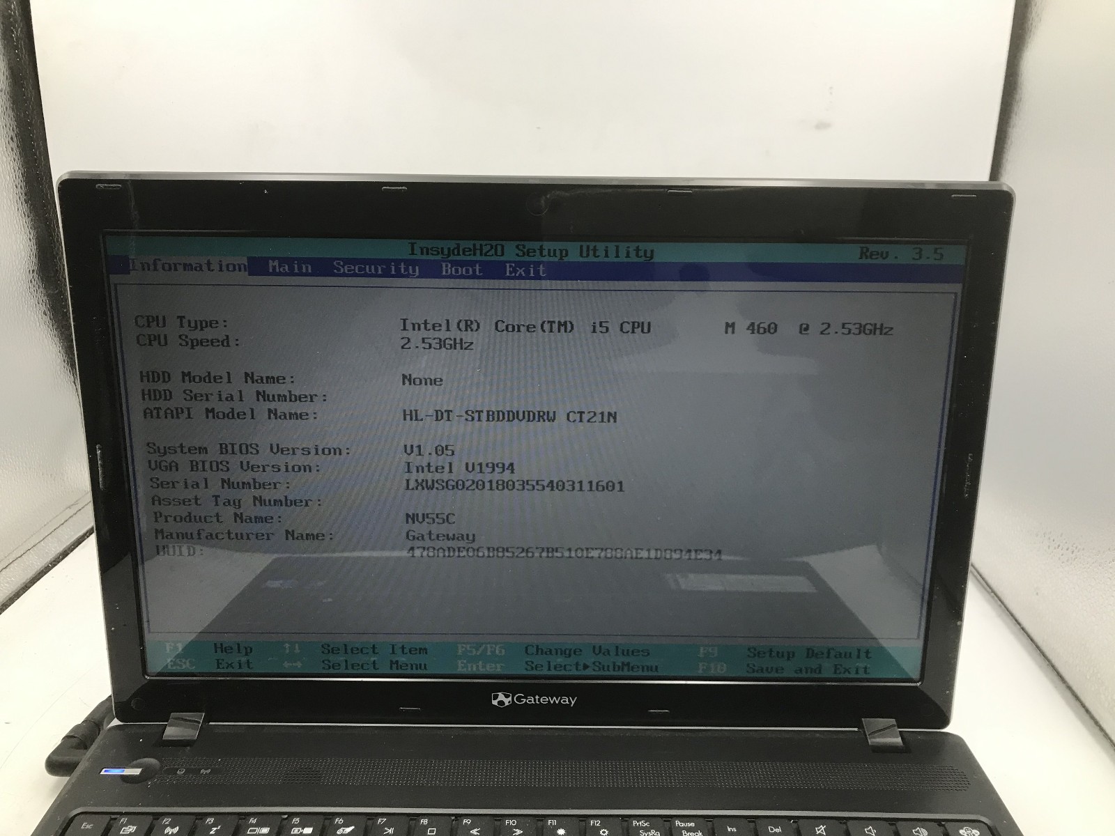 GATEWAY NV55C30U PEW91 – BOOTS TO BIOS – INTEL I5 460M – 2GB RAM – READ DESC -BB