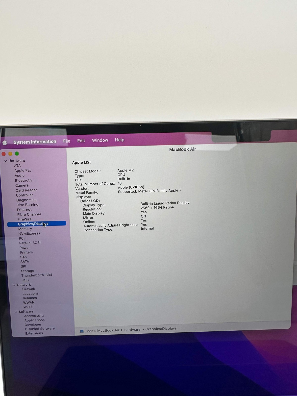 Apple MacBook Air 13-inch M2 A2681 2023 Laptop 8GB RAM 500GB Space Gray Used – B