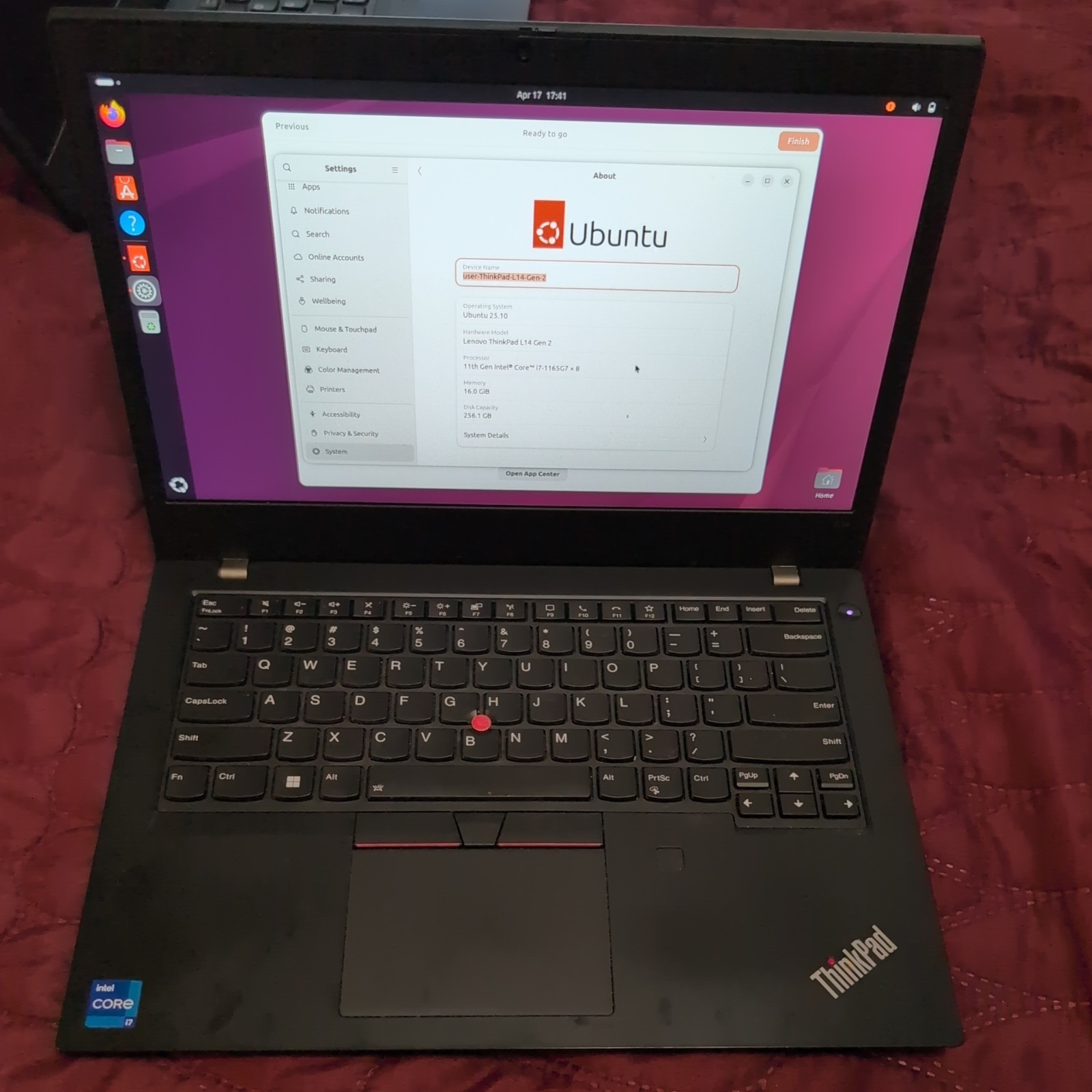 Lenovo ThinkPad L14 Gen 2 intel i7-1165G7 2.80GHz 16GB 256GB SSD Ubuntu OS