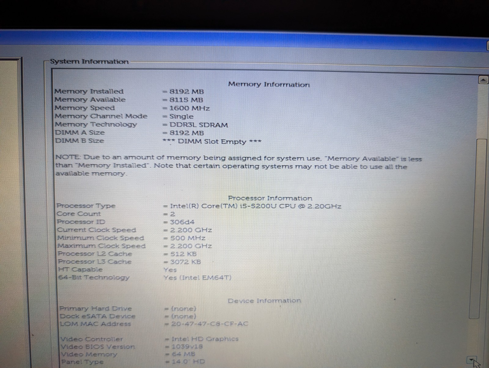 Dell Latitude E5450 Intel i5-5200U 8GB RAM Laptop – No HDD Caddy/OS/AC – As Is