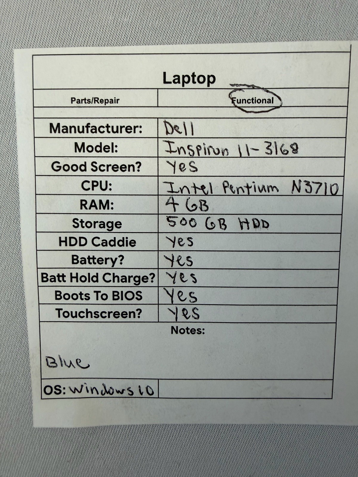 Dell Inspiron 11-3168 Laptop – Good Screen – Intel Pentium N3710 – Read Des
