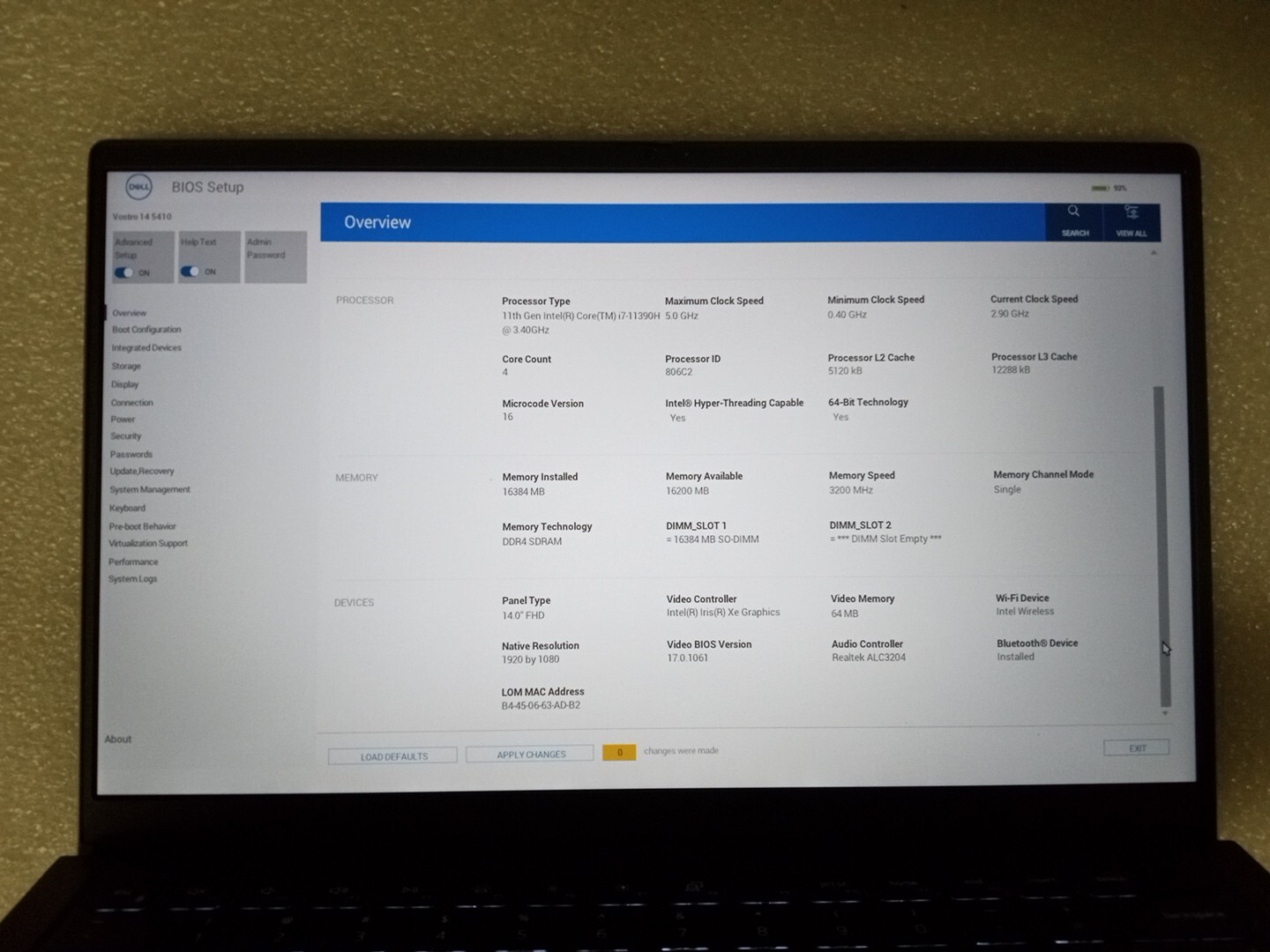 Dell Vostro 5410 i7-11390H 3.4 GHz 16 GB Ram, 512gb SSD Hd 14IN Screen