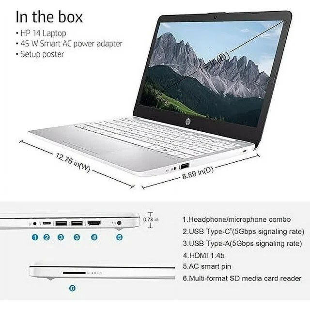 HP 14″ Laptop for Student and Business,Intel Celeron N4120,4GB RAM,64GB eMMC