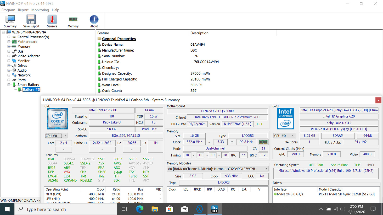 Lenovo ThinkPad X1 Carbon 5th Gen 14″ FHD I7-7600U 512GB SSD 16GB W10P FPR