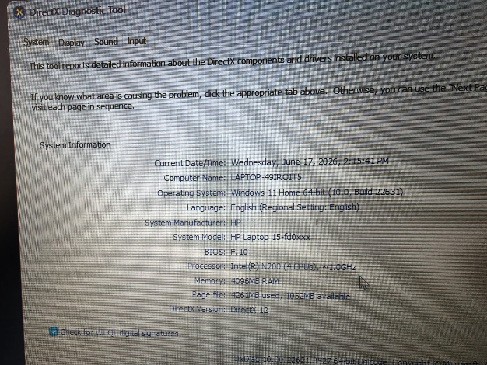 HP Laptop 15-fd0xxx Intel N200 4GB RAM, 128GB SSD