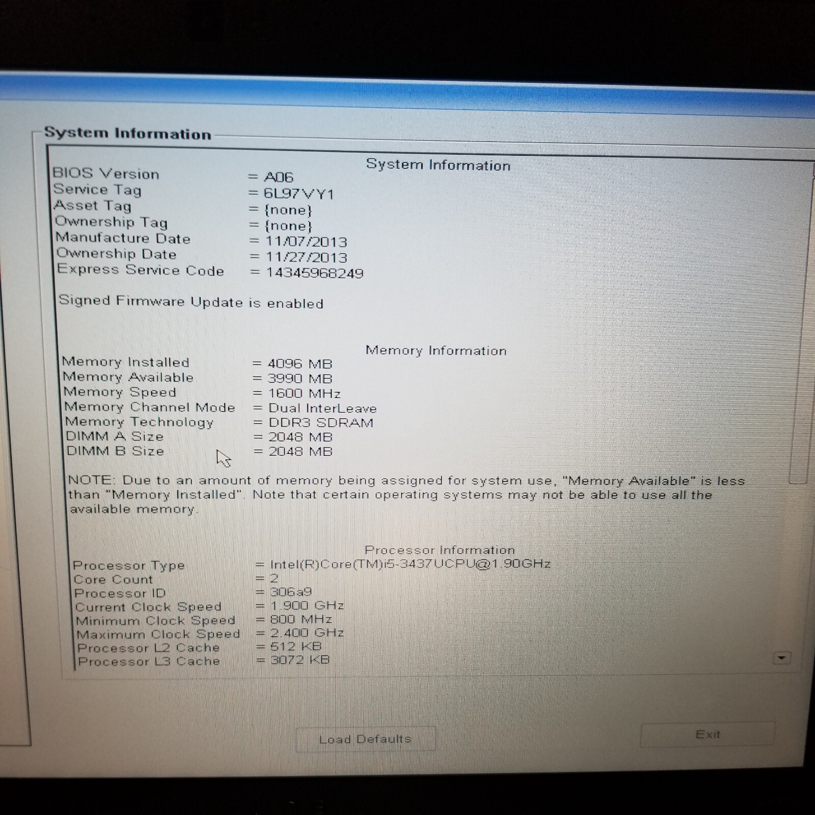 Dell Latitude 6430U i5-3437U 4GB RAM NO HDD/OS/BATTERY! Boots to Bios #69