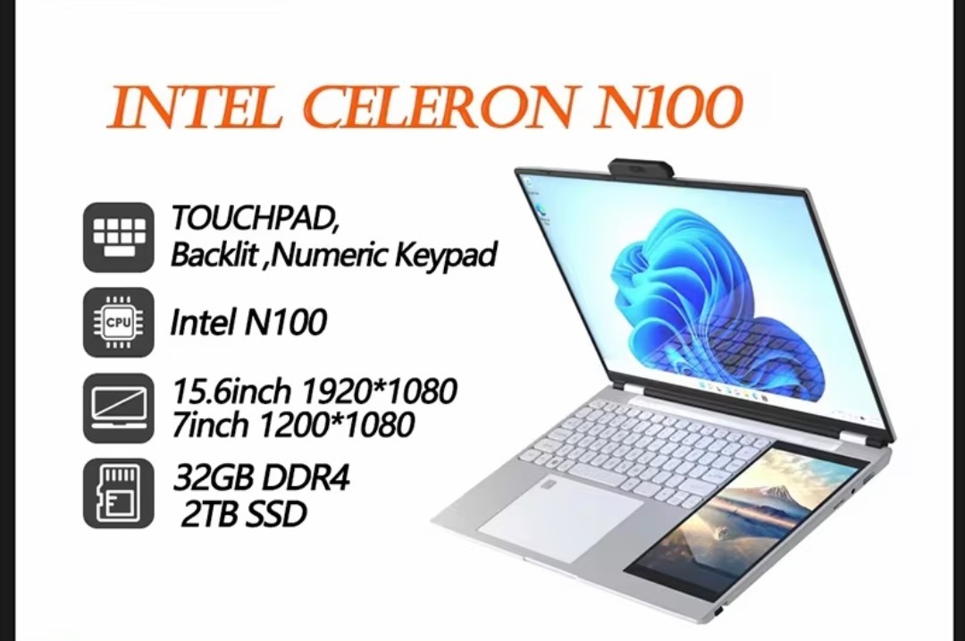 Dual Touchscreen Laptop 15.6 Inch+7 Inch 32G DDR4 2TB SSD Fingerprint Unlock