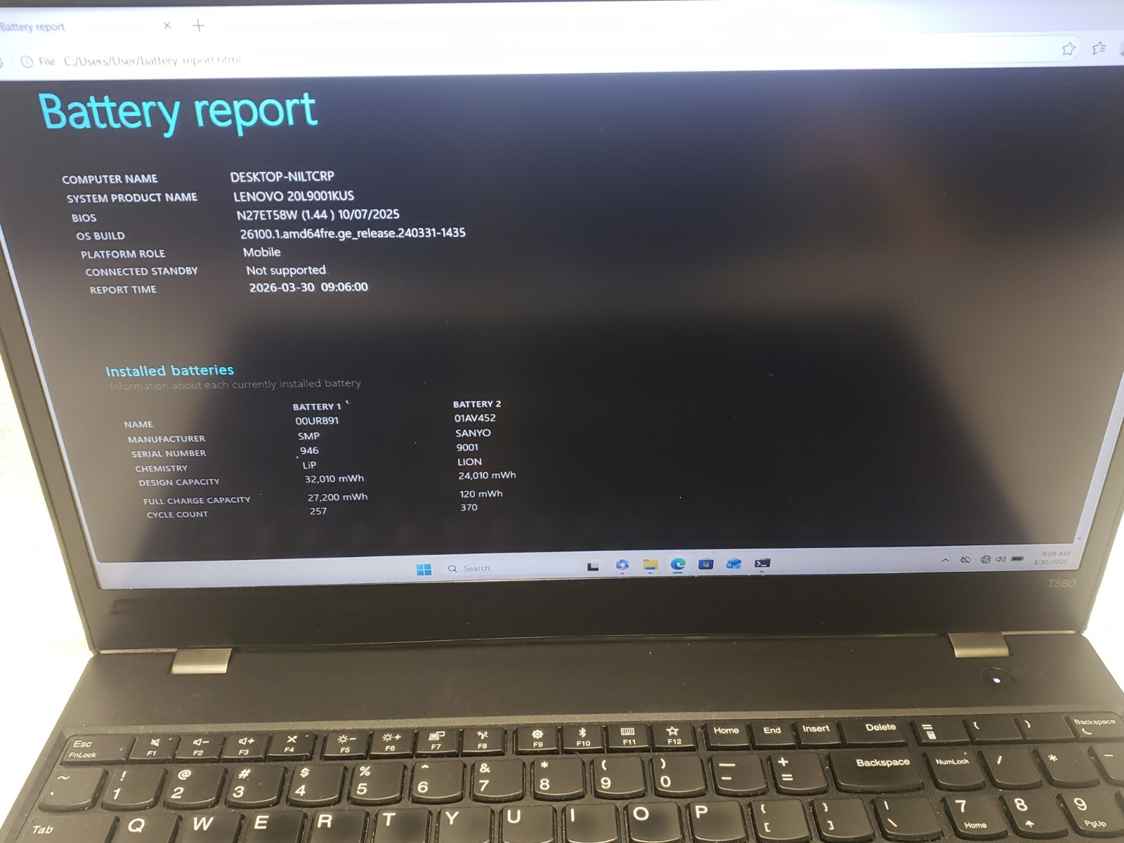 LENOVO THINKPAD T580 LAPTOP i5-8350U 16GB RAM 238GB SSD WIN 11 Pro Wifi – READ