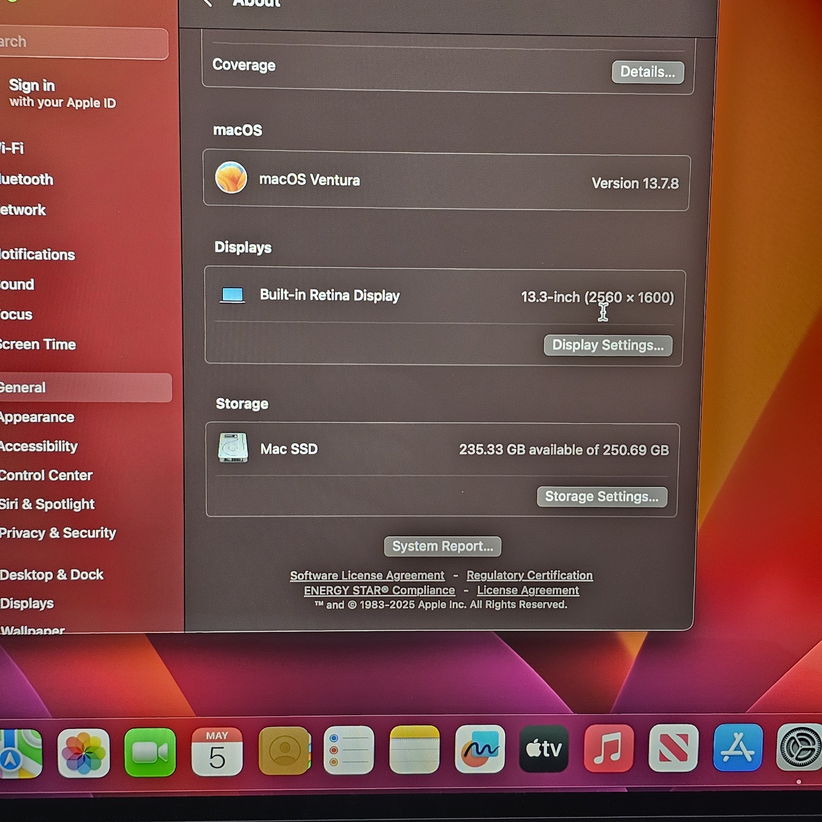 Apple MacBook Pro 13″ 2017 i5 2.3GHz 16GB RAM 256GB SSD Space Gray A1708 Ventura