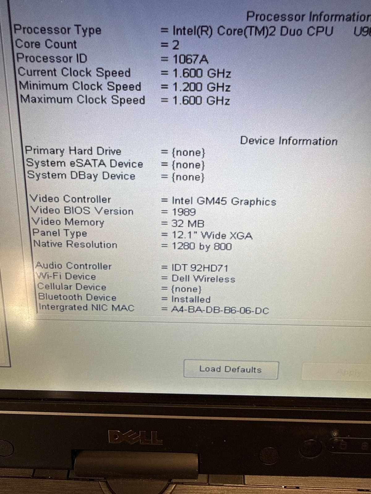 Dell Latitude XT2 Core 2 Duo U9600 1.6GHz 3 GB No Drive 12.1″ FOR PARTS/REPAIR