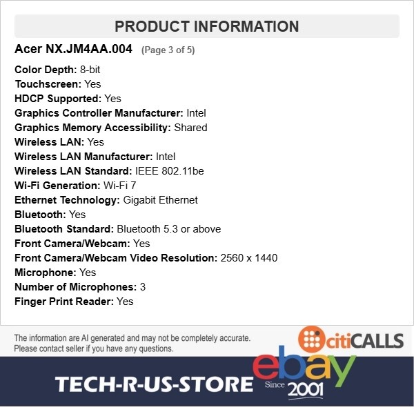 Acer NX.JM4AA.004 Chromebook Plus 714 14″ Touch Ultra 7 155U 16GB 512GB SSD