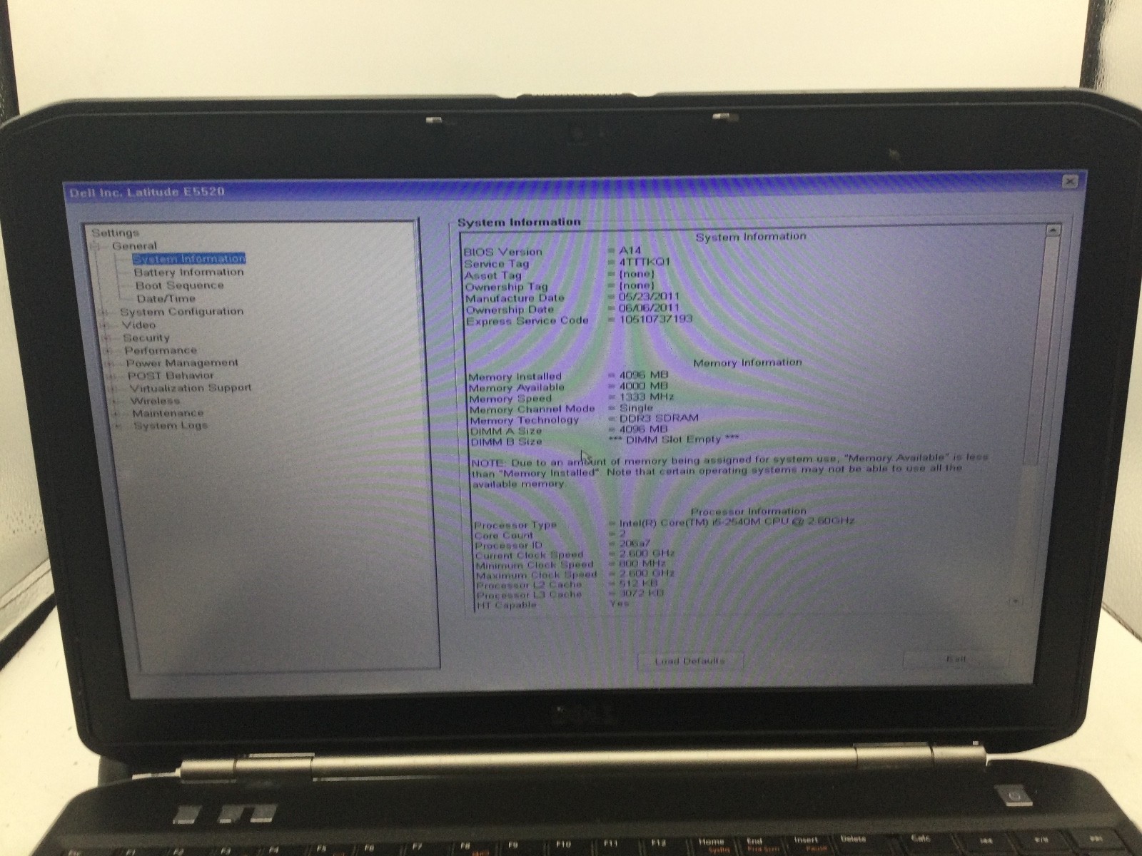 DELL LATITUDE E5520 – BOOTS TO BIOS – INTEL I5 2540 – NO RAM – 15″ – READ – BB!