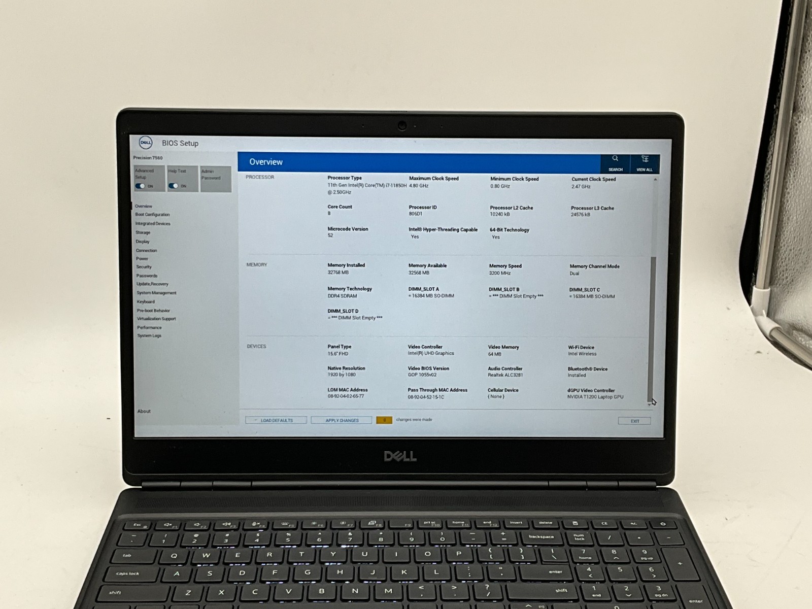 DELL Precision 7560 i7-11850H 2.50 32GB 1tb T1200 15.6″ WIN11 laptop C5F57M3