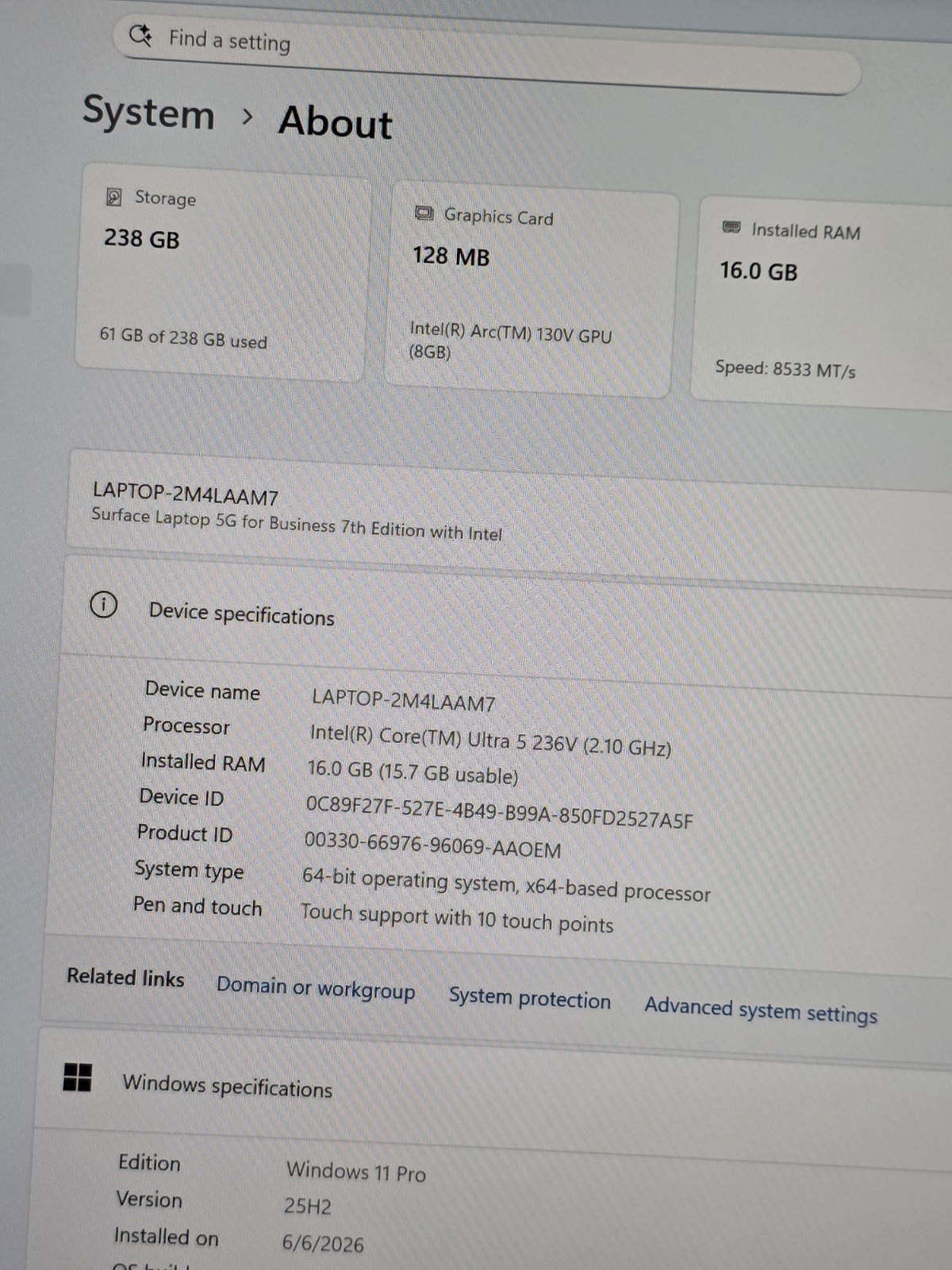 Microsoft Surface Laptop 5G 13.8″ 2K 120 Hz Touch Core Ultra 5 236V – 16GB 256GB