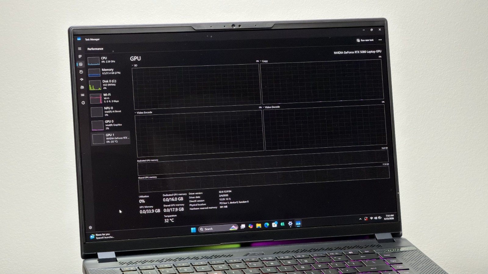GIGABYTE AORUS MASTER 16 RTX 5080 Gaming Laptop – 240Hz 2560×1600 OLED