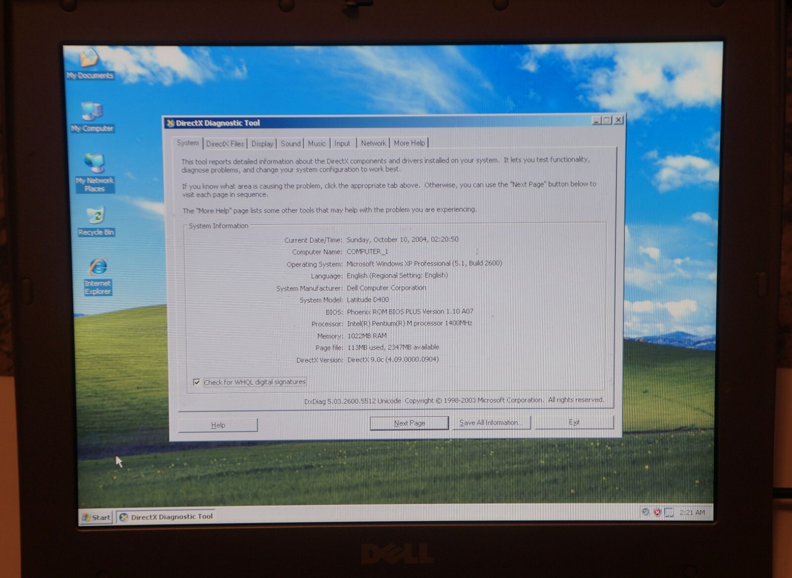 Dell Latitude D400 laptop PENTIUM M 1.40GHz 40GB 1GB Win XP Pro