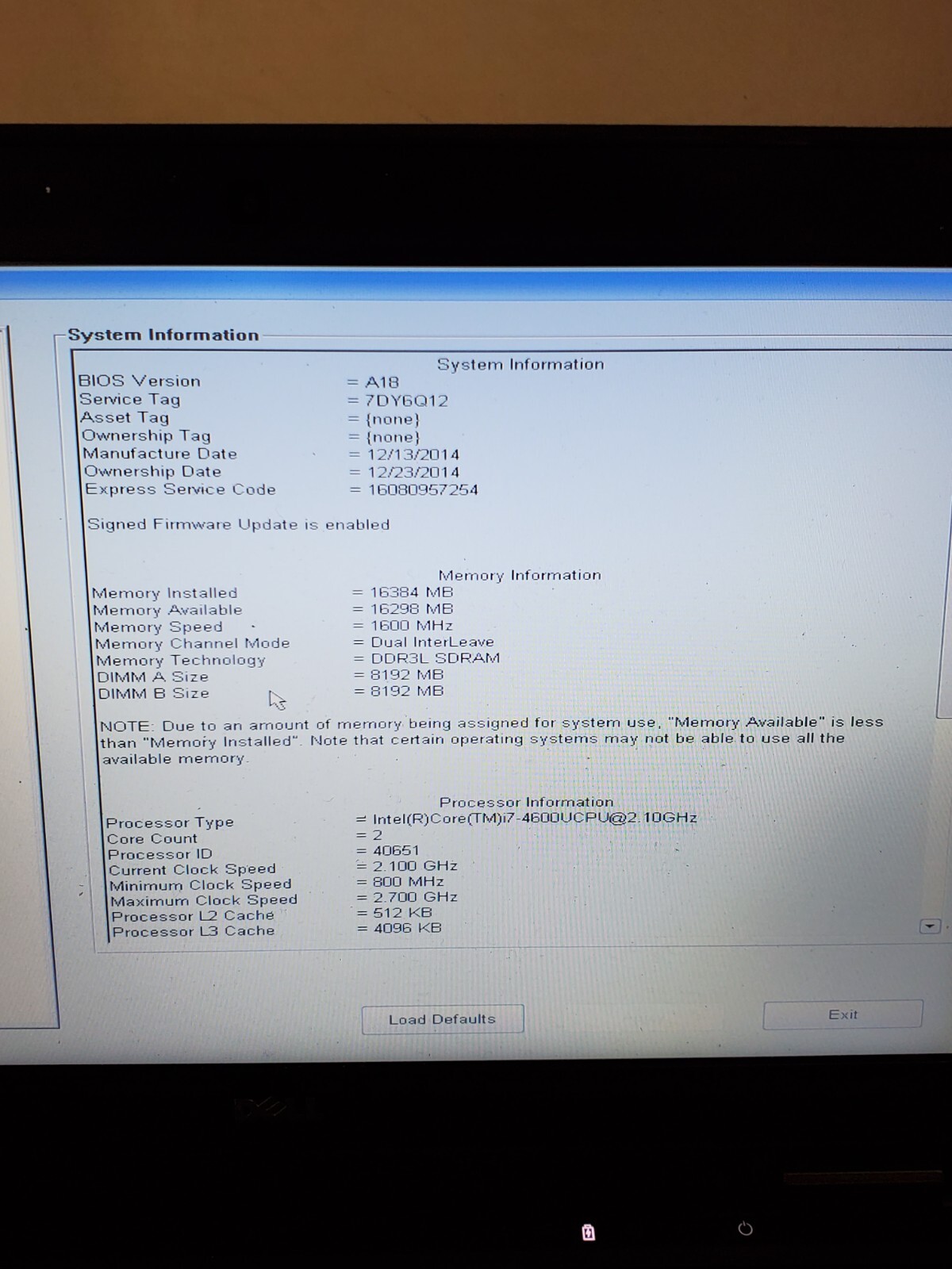 Dell Latitude E7240 i7-4600u 2.30GHZ 16GB RAM No HDD/SSD/OS! SCREEN! #69