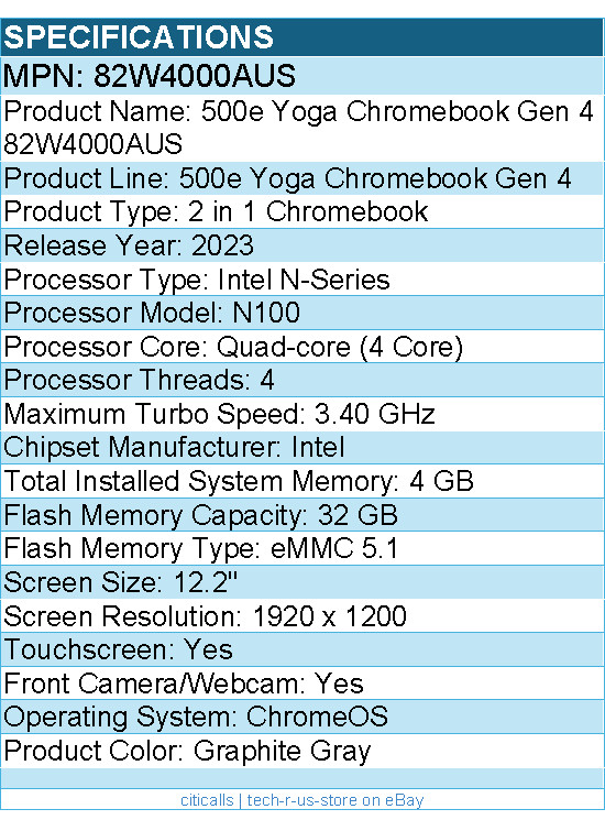 Lenovo 82W4000AUS 500e Yoga Gen 4 – 12.2″ Touchscreen – 2 in 1 Chromebook