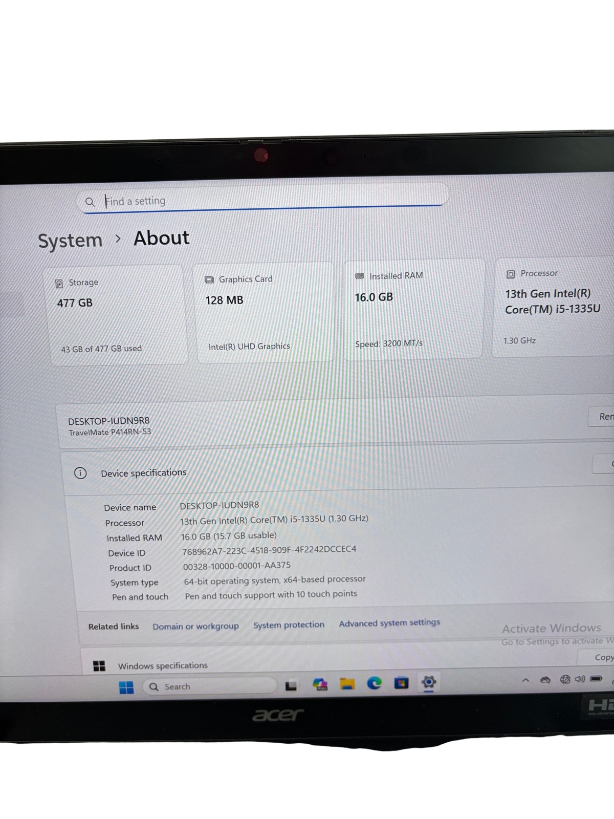 Acer TravelMate P4 Spin 14 Intel Core i5-1335U 1.30GHz 16GB RAM 512GB SSD 14″