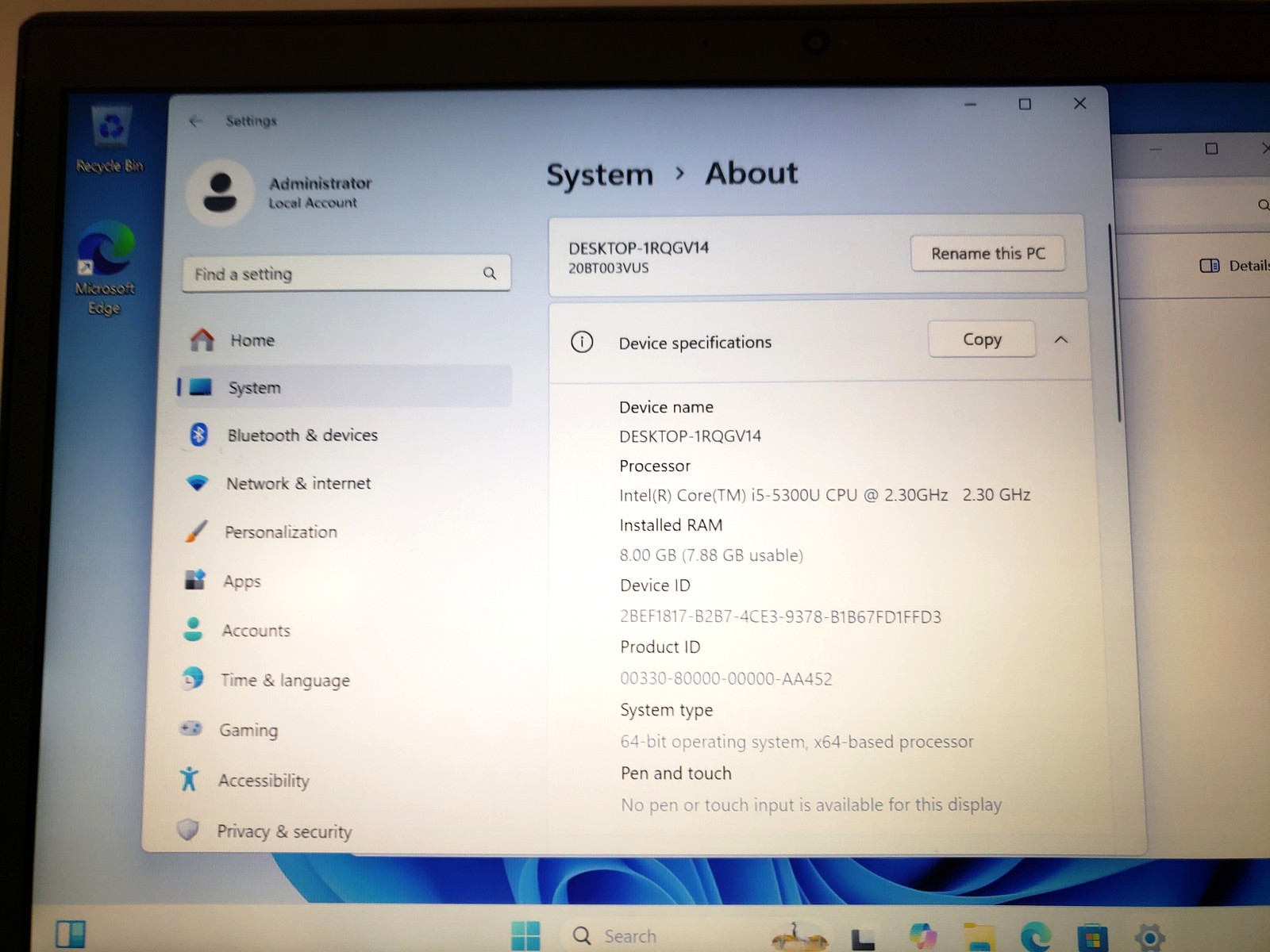 Lenovo ThinkPad X1 Carbon Laptop PC i5-5300U 8GB Ram 14in Win Pro SN: R9-0FEECK.