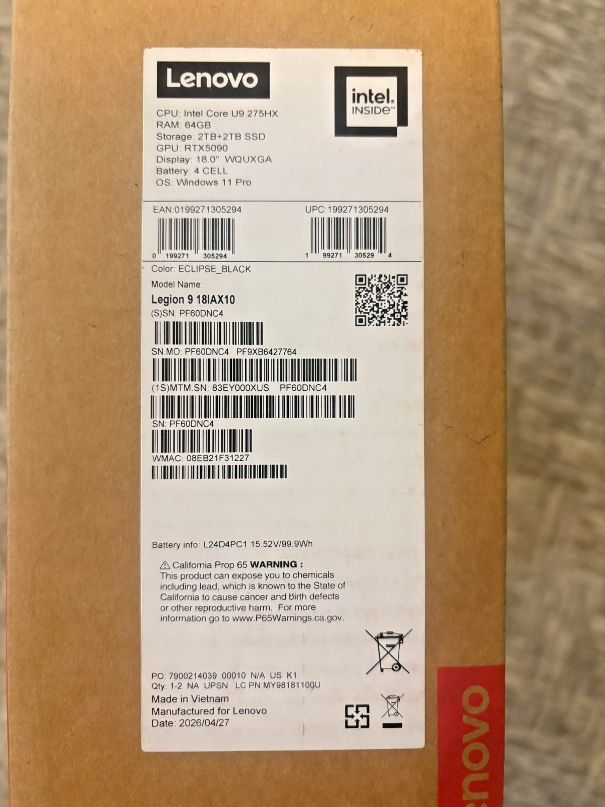 Legion 9i Gen 10 Intel (18″) with RTX 5090