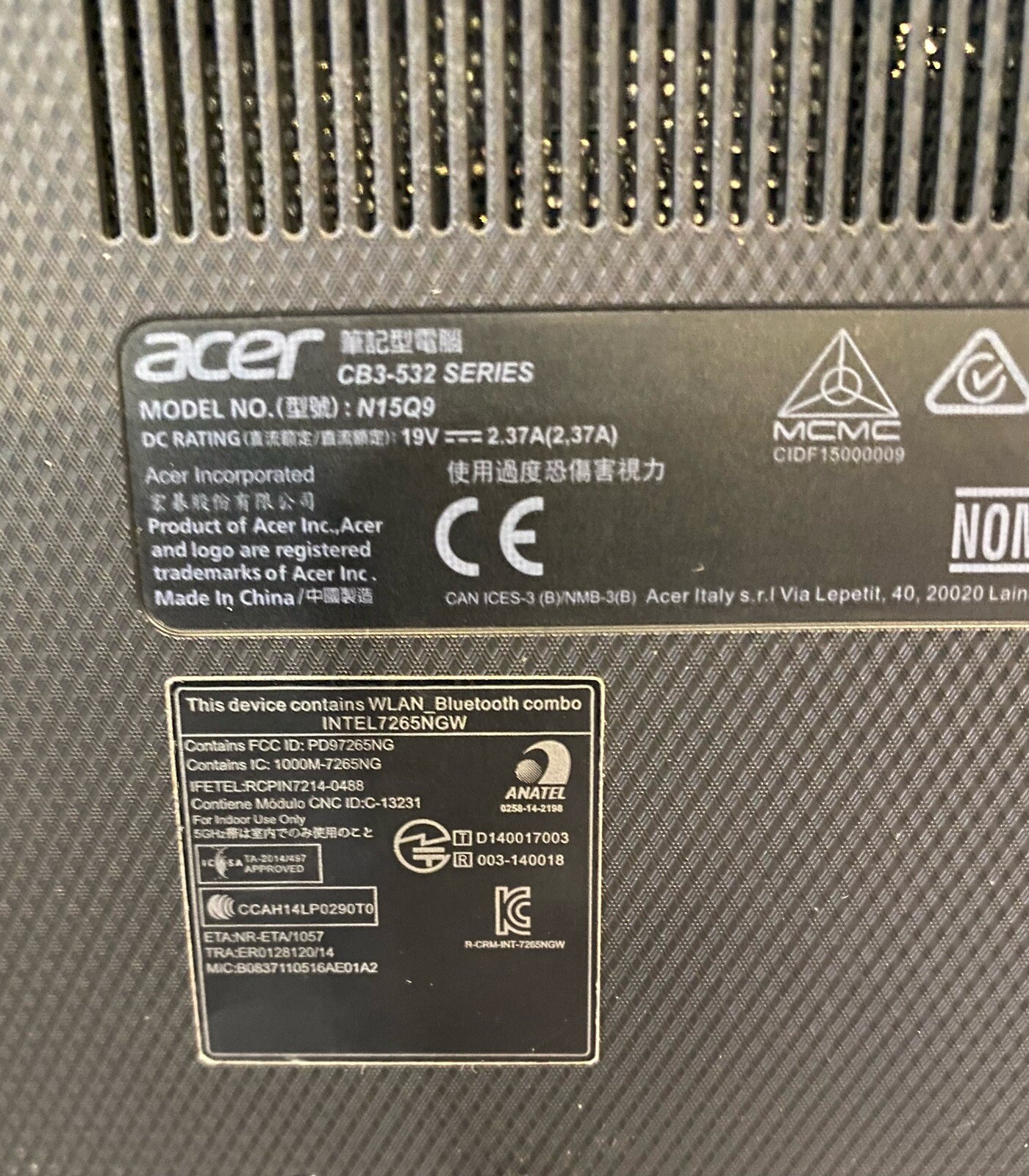 Acer CB3-532-C47C 15.6″ Laptop/Intel N3060/2GB RAM/16GB eMMC Battery Good N15Q9