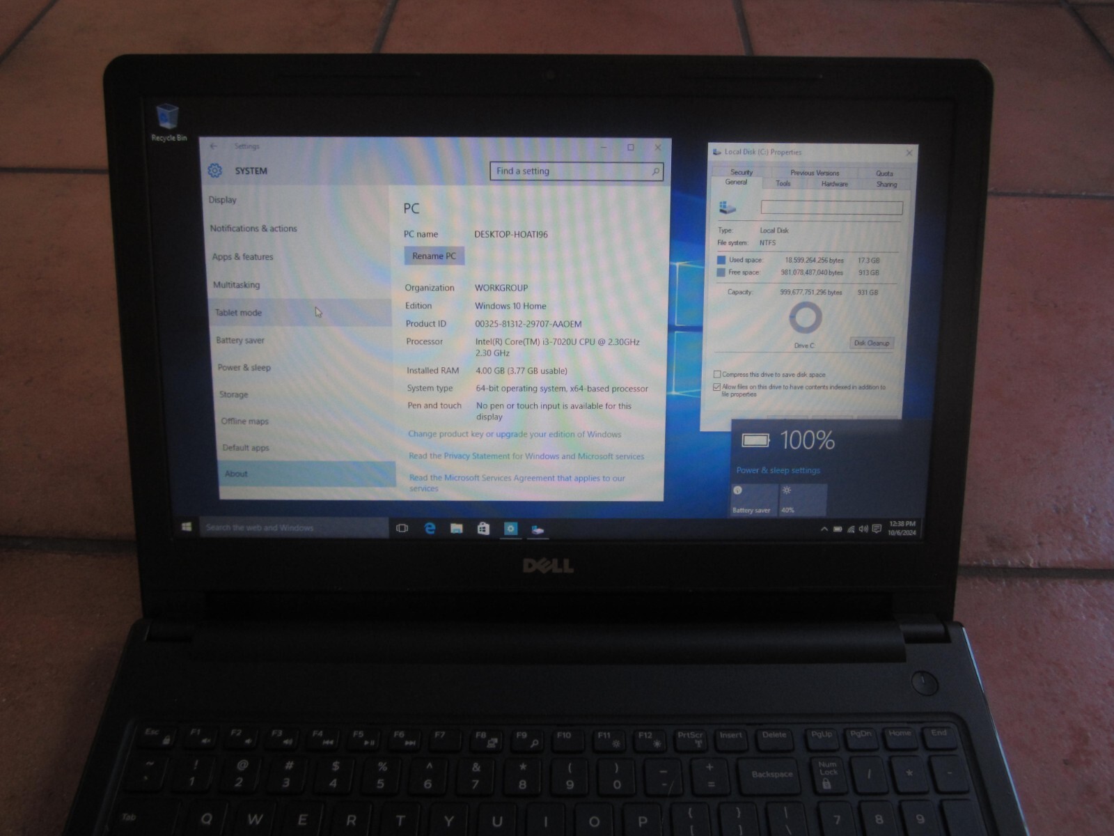 Dell Inspiron 15 3567 Laptop 2.3GHz 4GBRAM 1TBHD SCREEN INTACT NoPwrCord – WORKS