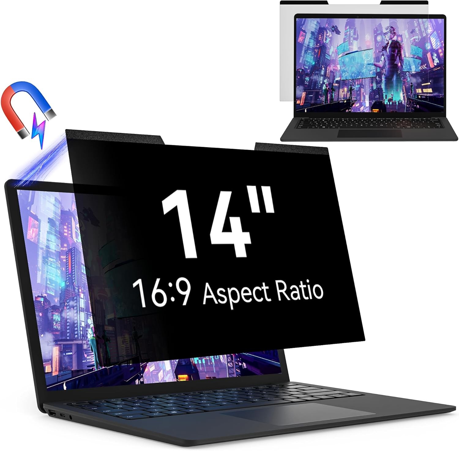 14 Inch Magnetic Privacy Screen for 16:9 Laptops, Removable Anti-Glare Filter