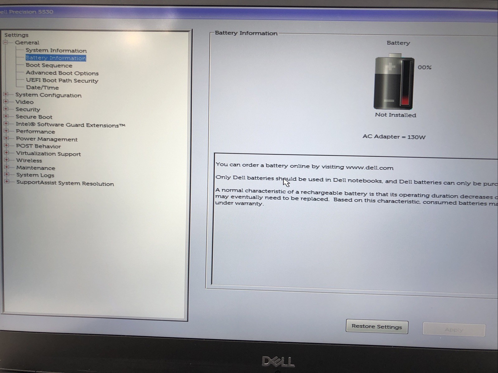 Dell Precision 5530, Intel Core i7-8850H @2.50Ghz, 8GB RAM, NO SSD/OS, Tested!