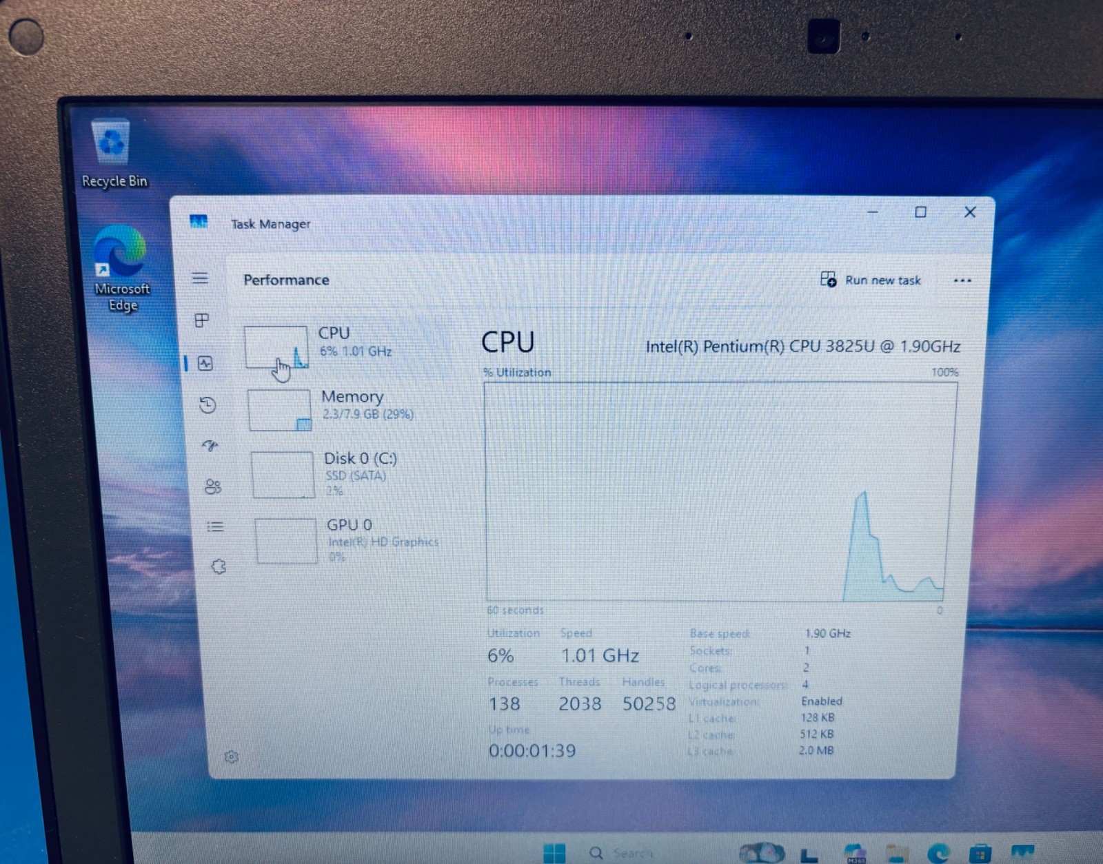Dell Latitude 3350 Intel Pentium 3825U @1.90GHz, 8GB RAM, 64GB SSD, Win 11 Pro.