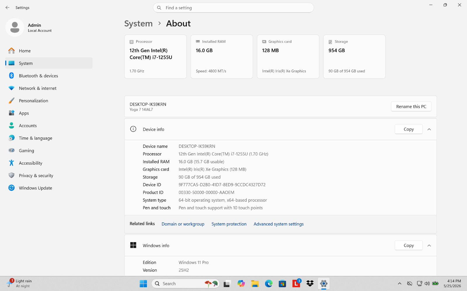 Levono Yoga 7 14IAL7 Laptop 1TB i7 16GB RAM Win11 Pro – Great Condition