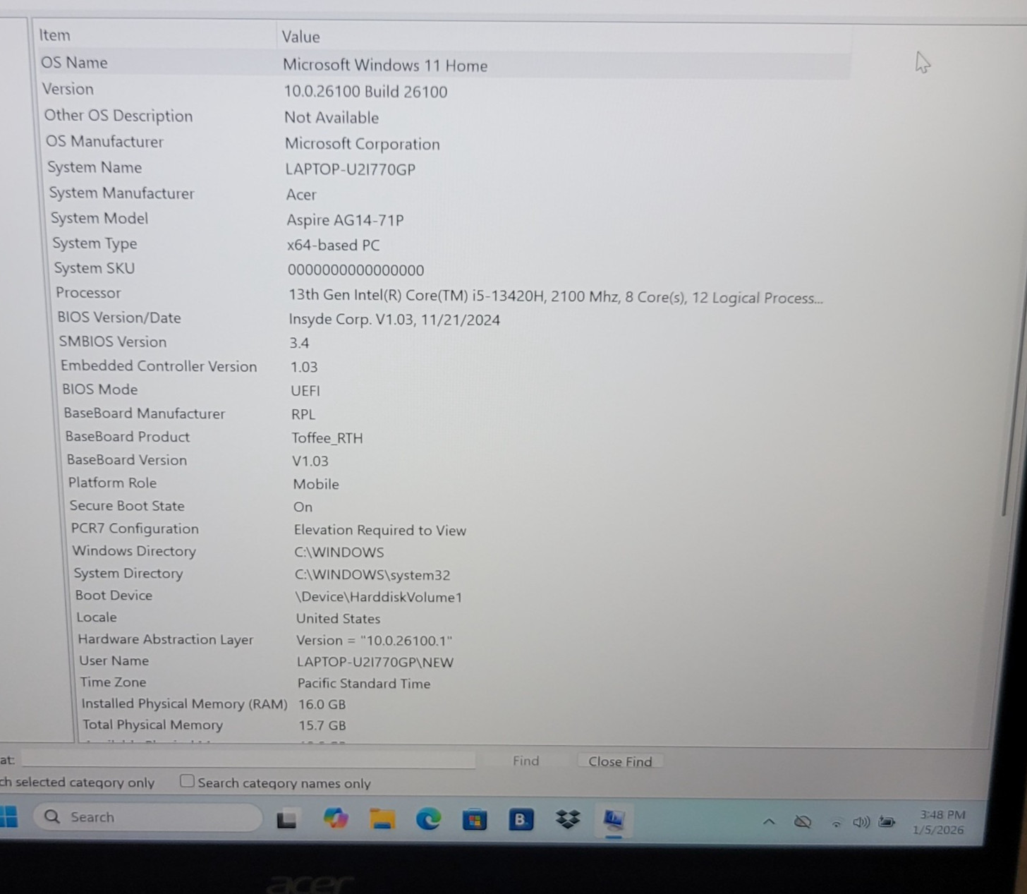 Acer Aspire Go 14 Laptop Intel i5-13420H 16gb RAM 512gb SSD AG14-71P