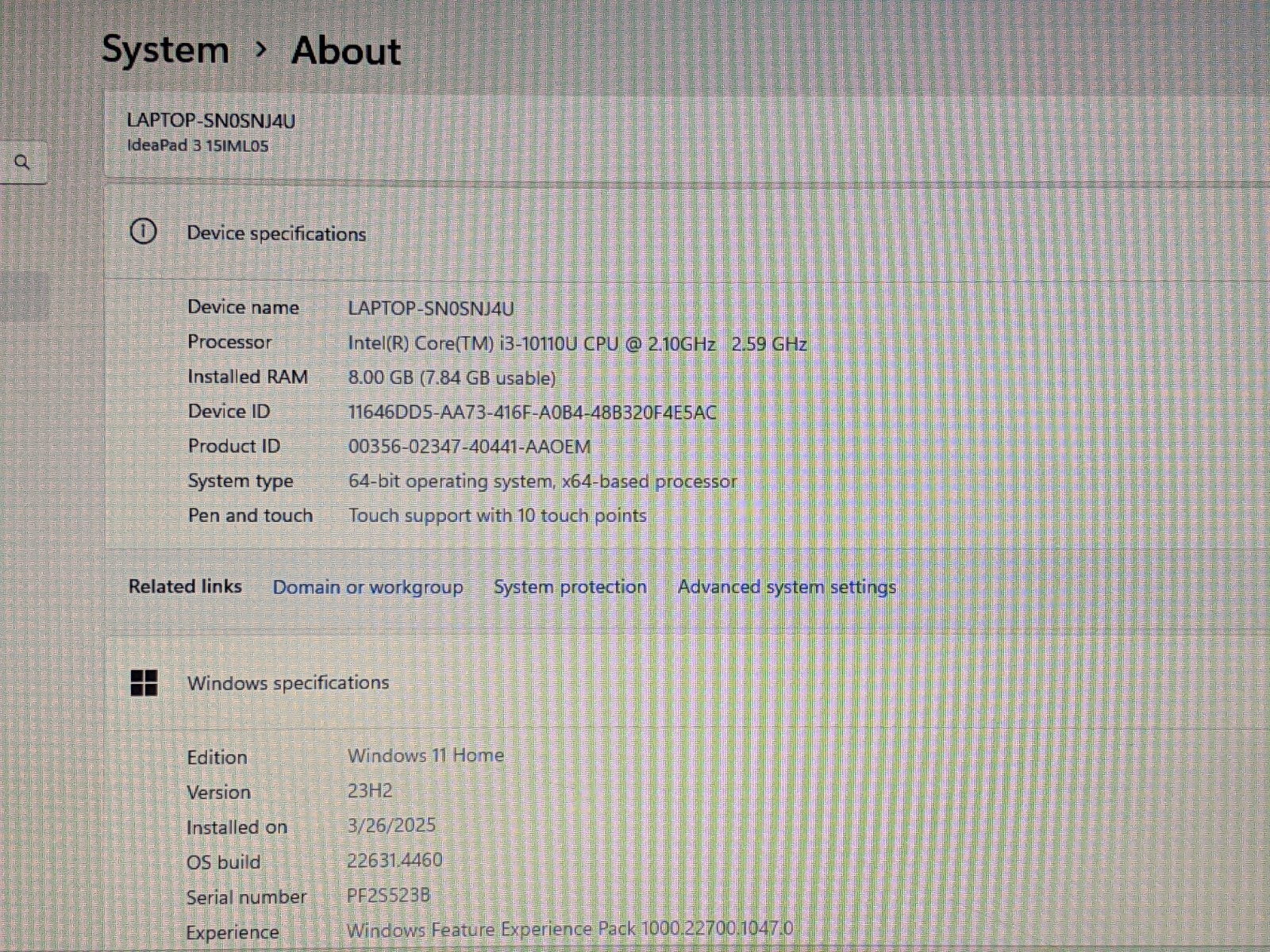 Lenovo IdeaPad 3 15IML05 15.6″ 1366×768 TOUCH i3-10110U 2.1GHz 8GB 256Gb +PowrAd