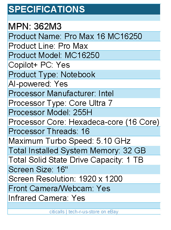Dell 362M3 Pro Max MC16250 16″ Copilot+ PC Notebook – Full HD Plus